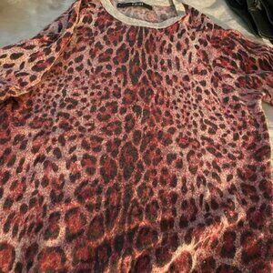 Sundry Red and Black Leopard-Print Lightweight Women's Sweatshirt